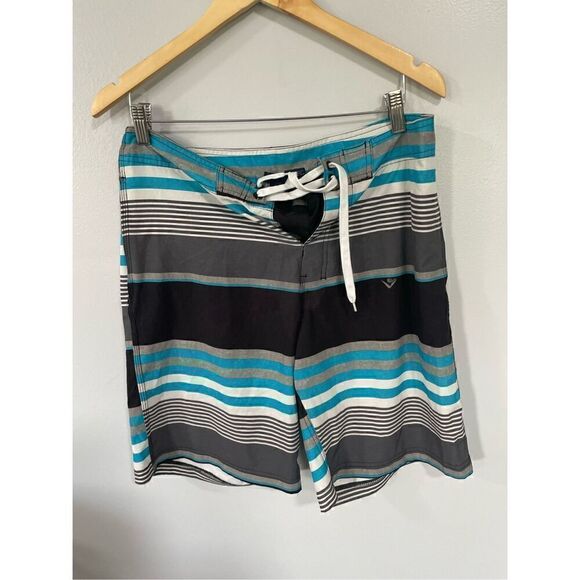 KAKU SURF Men's Quick Dry Lightweight UPF 50+ ECHO Striped Black Swim Trunks 34 - Picture 1 of 5